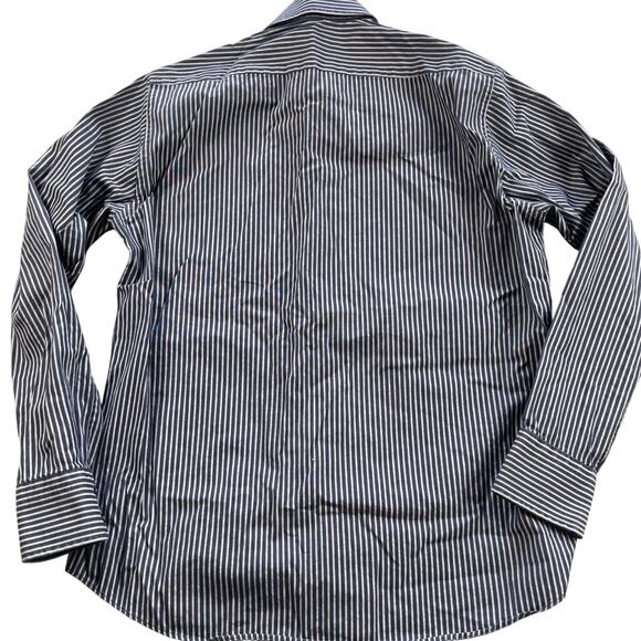 Hugo Boss Dress Shirt Men 16 34/35 Navy Gray Stripe 100% Cotton Enzo Regular Fit - Picture 5 of 16